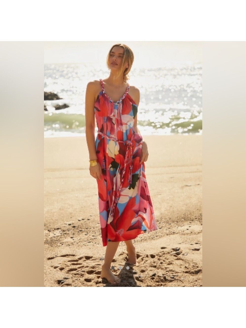 Farm Rio Watercolor Floral Cotton Tie-Waist Midi-Dress